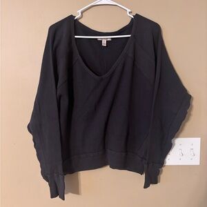 Free People Black Waffle Knit Dolman Sleeves Oversized Sweater thermal -Small